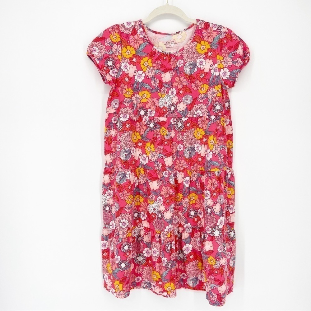 Garnet Hill Cotton Girls Pink Green Floral Twirl Dress Long Sleeve Size XL